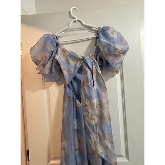 Abercrombie & Fitch Emerson Organza Puff Sleeve Maxi Dress Tie Back MP - Picture 5 of 11